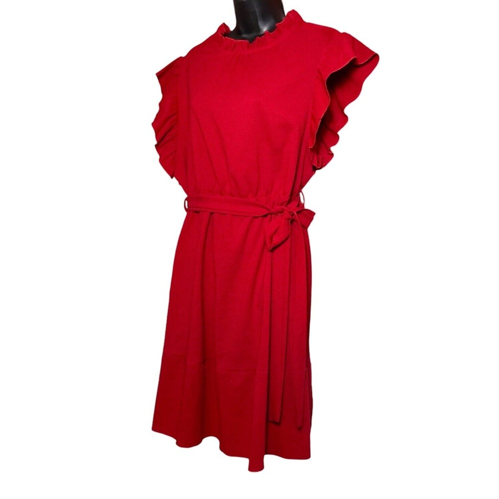 SHEIN Curve Sleeveless Ruffle Neck Belted Midi Red Dress Back Button Size 2XL - Picture 3 of 11